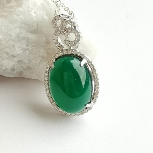 Sterling Silver Green onyx Cz pendant necklace 🆕 - Picture 4 of 7